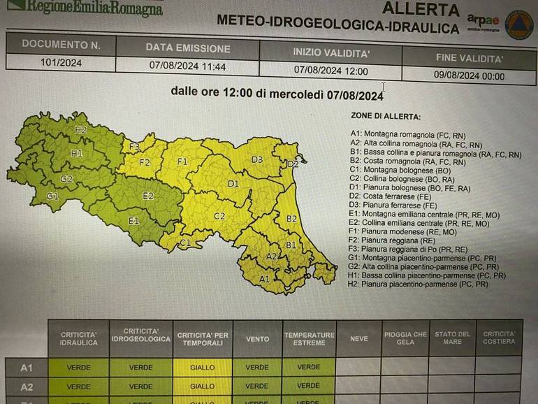 Allerta meteo (gialla) per temporali