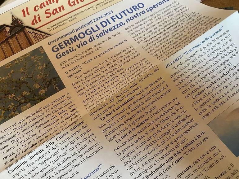 La prima pagina del giornale parrocchiale  della Cattedrale di Cesena in distribuzione in questi giorni