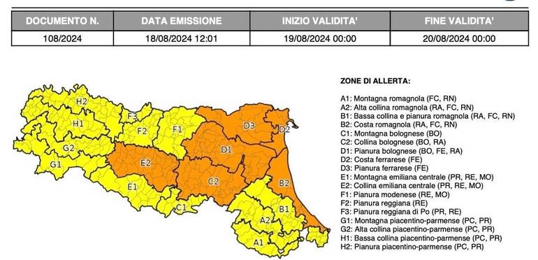 Per domani allerta meteo su tutta l'Emilia Romagna