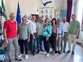 Da sinistra: Eugenio Battistini, sindaco di Longiano; Roberto Pari, sindaco di Gatteo; Matteo Gozzoli, sindaco di Cesenatico; Mauro Graziano, sindaco di Longiano; la presidente Tania Bocchini, sindaca di Sogliano al Rubicone; Sara Bartolini, sindaca di Roncofreddo; Silverio Zabberoni, sindaco di Borghi; Nicola Dellapasqua, sindaco di Savignano sul Rubicone; Moris Guidi, sindaco di San Mauro Pascoli.