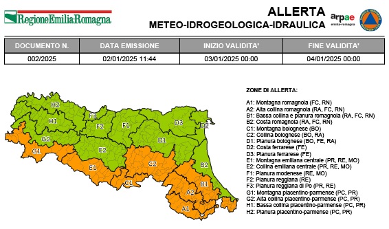 L'allerta meteo diffusa oggi